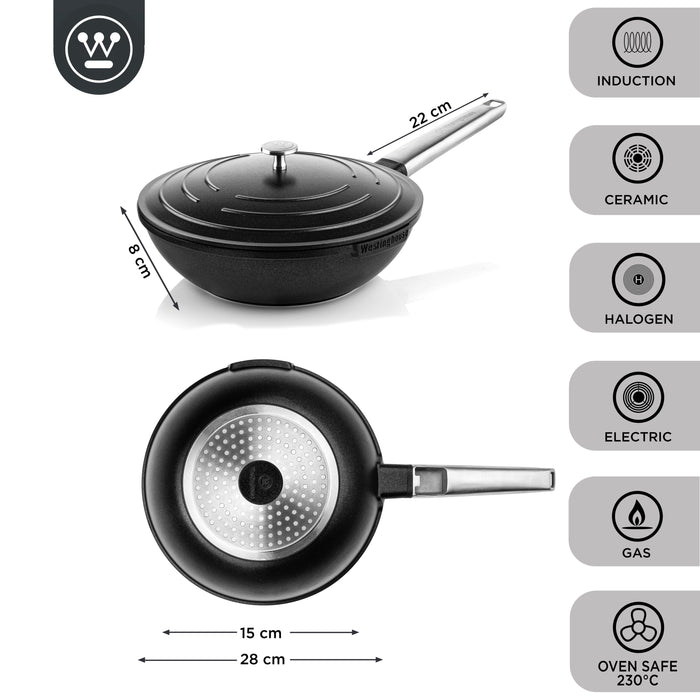 Westinghouse Pannenset - Wokpan 28cm + Grillpan 28cm - Zwart