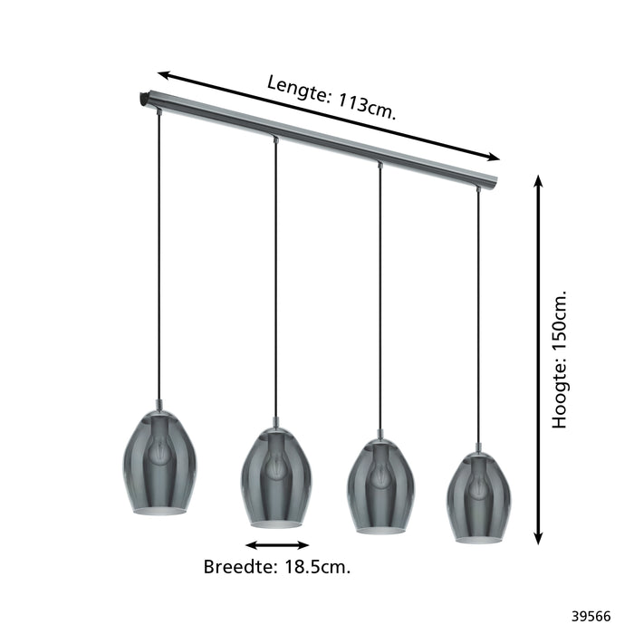 EGLO Estanys Hanglamp - E27 - 113 cm - Grijs|Zwart