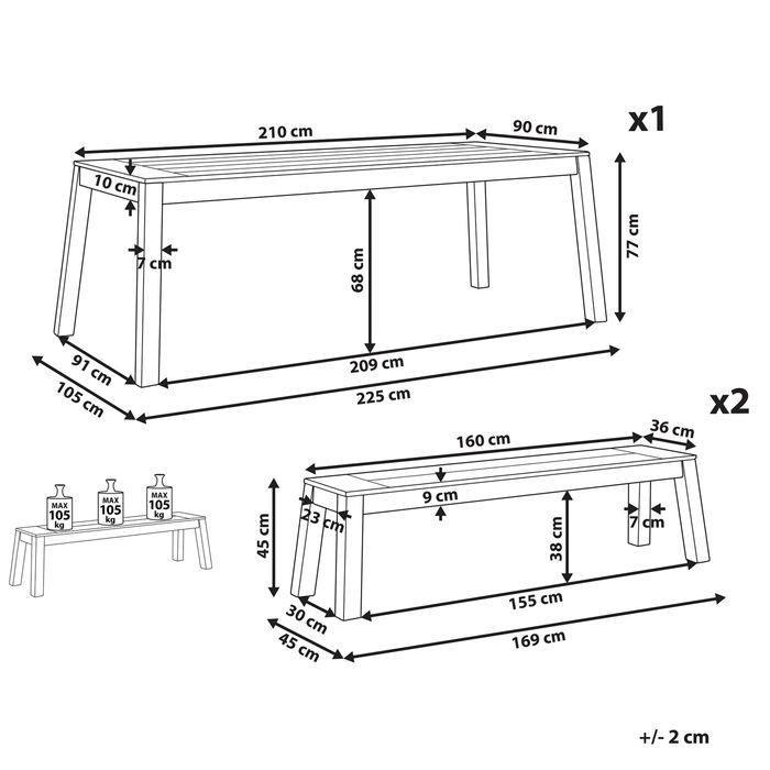 Beliani-LIVORNO -Tuinset voor 6 2 banken-Lichte houtkleur-Acaciahout