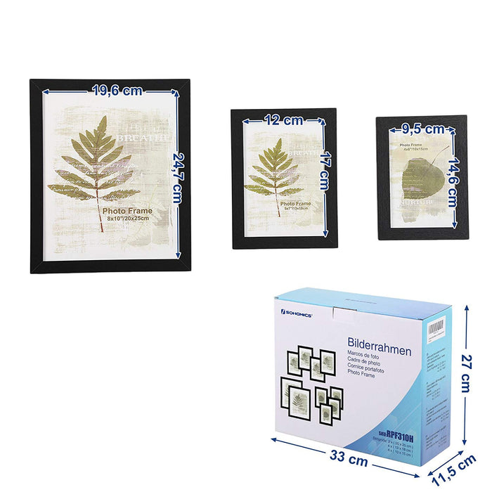 Fotowand - 10 fotokaders in verschillende formaten - zwart