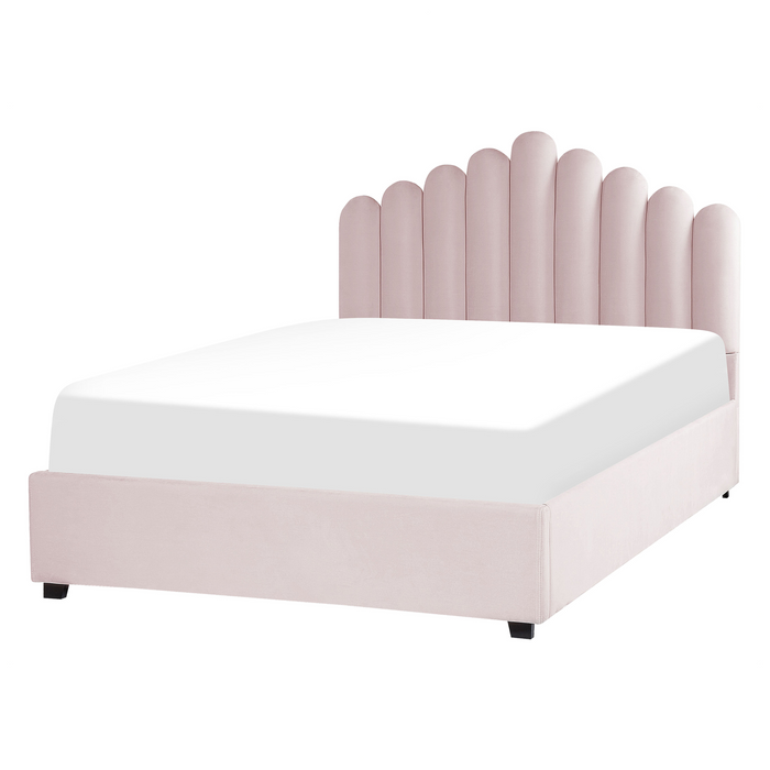 Beliani-VINCENNES-Bed met opbergruimte-Pastelroze-140 x 200 cm-Fluweel