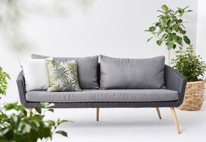 Lisomme Fien rotan tuinbank zwart - Met zitkussens