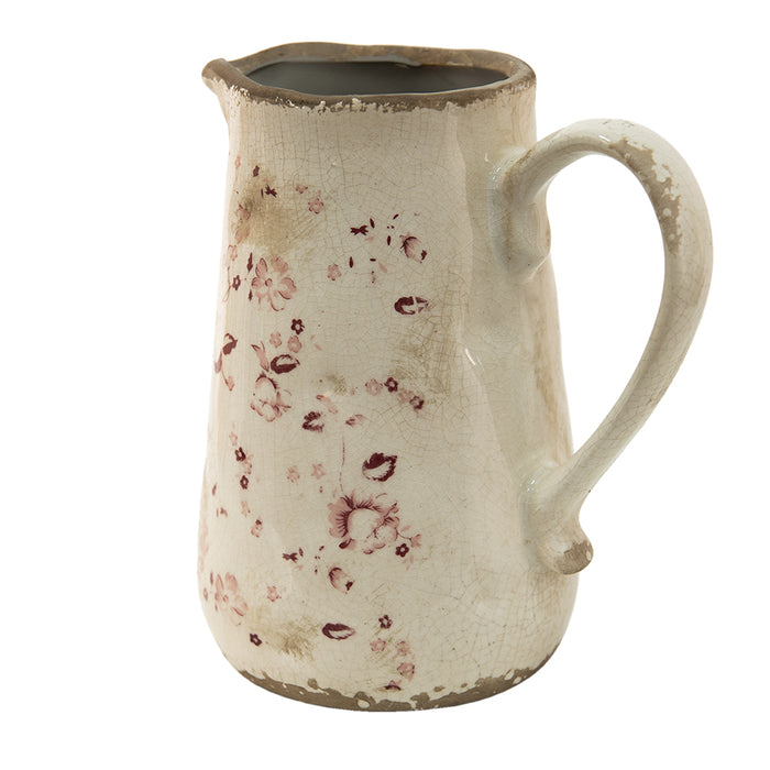 Clayre & Eef Decoratie Kan 1150 ml Roze Beige Keramiek Bloemen