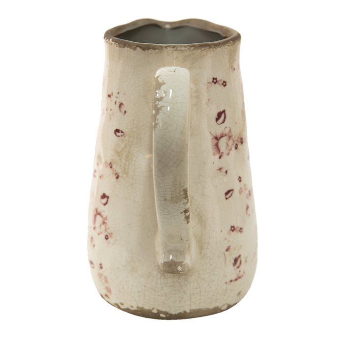 Clayre & Eef Decoratie Kan 1150 ml Roze Beige Keramiek Bloemen
