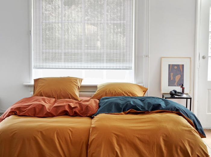 Yumeko overtrekset percal double face ochre|rusty 140x220 + 1|60x70