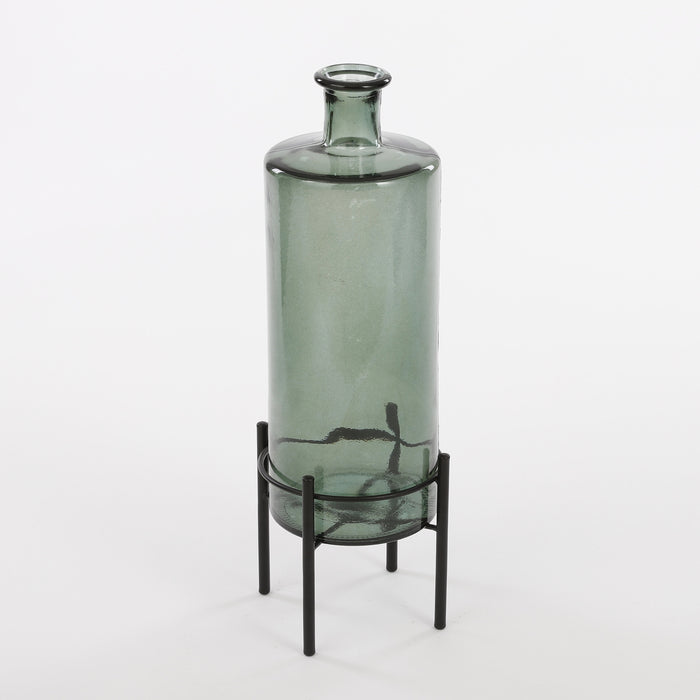 Mica Decorations Guan Glazen Fles - H40 x Ø15 cm - Groen