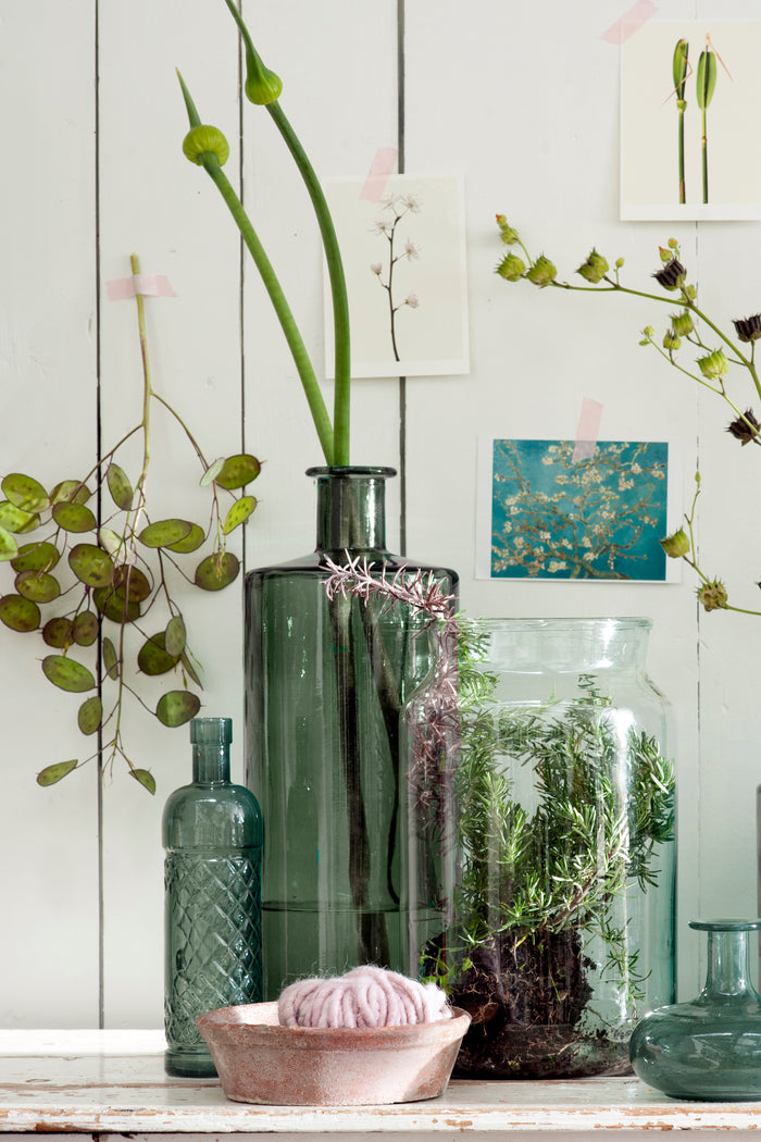 Mica Decorations Guan Glazen Fles - H40 x Ø15 cm - Groen