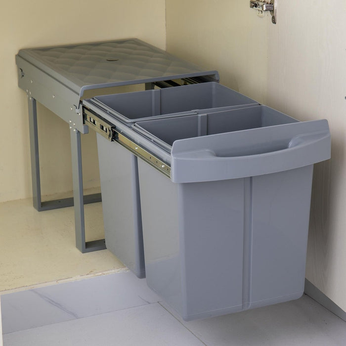 Homra Slide Inbouw Prullenbak - 2 vakken - 40L - Grijs