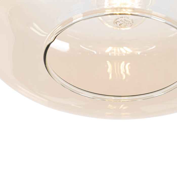 QAZQA Art Deco hanglamp zwart met amber glas - Bizle