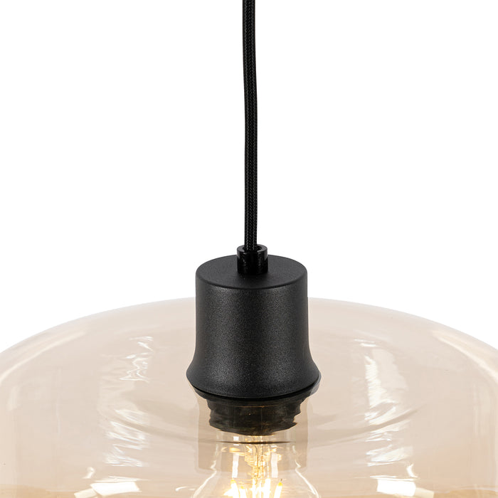 QAZQA Art Deco hanglamp zwart met amber glas - Bizle