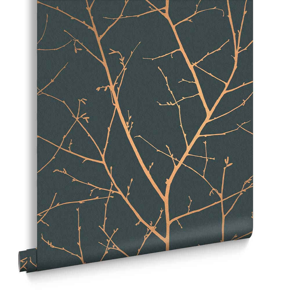 Graham & Brown - Vliesbehang - Boreas Teal | Copper - 10mx52cm