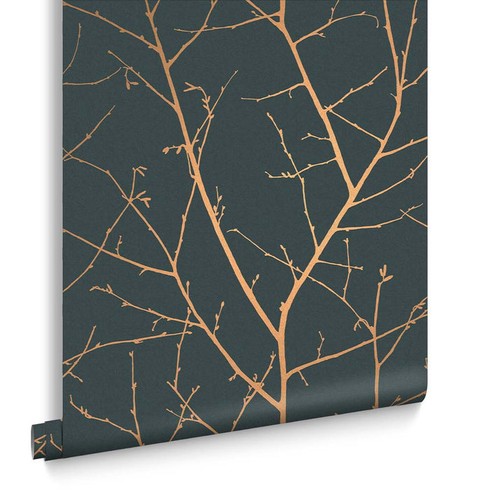 Graham & Brown - Vliesbehang - Boreas Teal | Copper - 10mx52cm