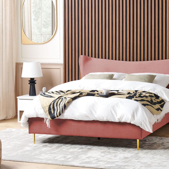 Beliani - CHALEIX - Tweepersoonsbed - Perzik - 160 x 200 cm - Fluweel