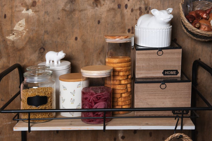 Clayre & Eef Voorraadpot  Ø 10x13 cm Beige Keramiek Rond Kippen