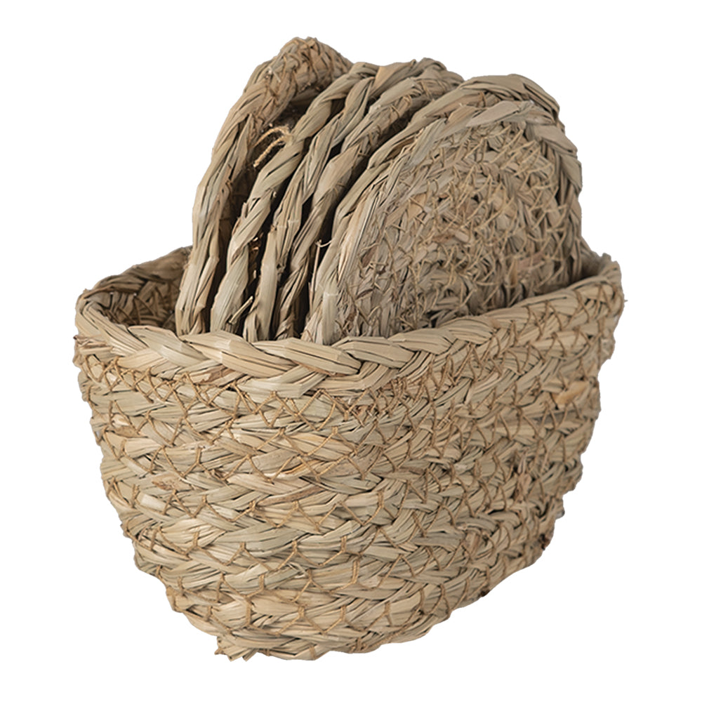 Clayre & Eef Onderzetters voor Glazen Ø 12 cm Bruin Zeegras