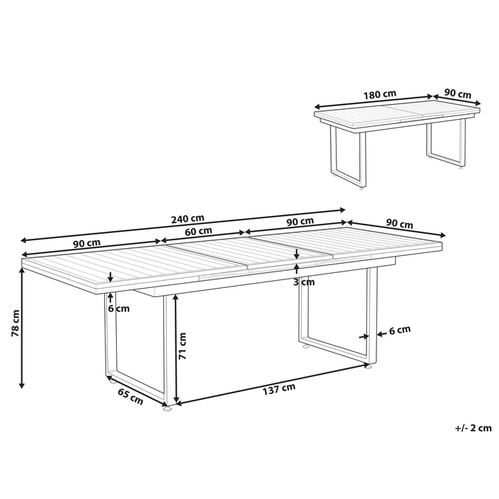 Beliani-VALCANETTO -Tuintafel-Zwart-90 x 180|240 cm-Aluminium