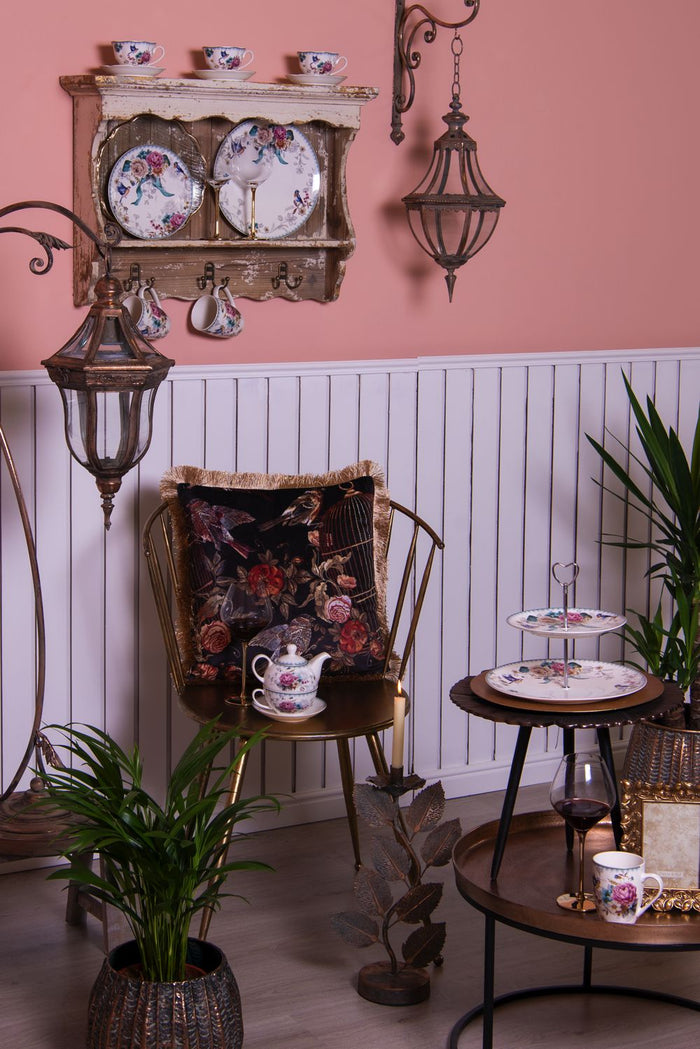 Clayre & Eef Tea for One  460 ml Wit Roze Porselein Rond Bloemen