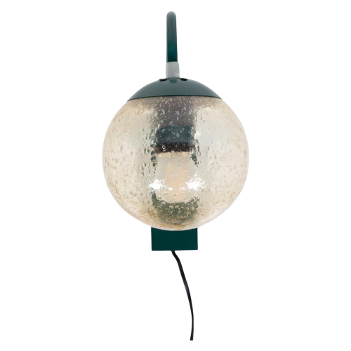 Reliving Vintage Jaren 60|70 Wandlamp Groen & Glas, Bubbels Bollamp