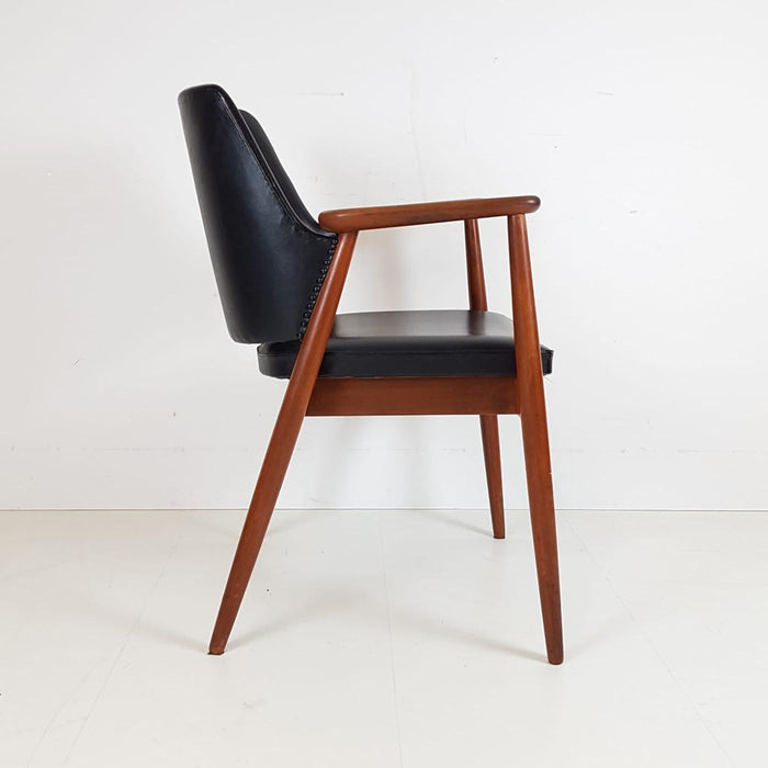 Reliving Vintage Teak Houten Stoel Zwart Skai