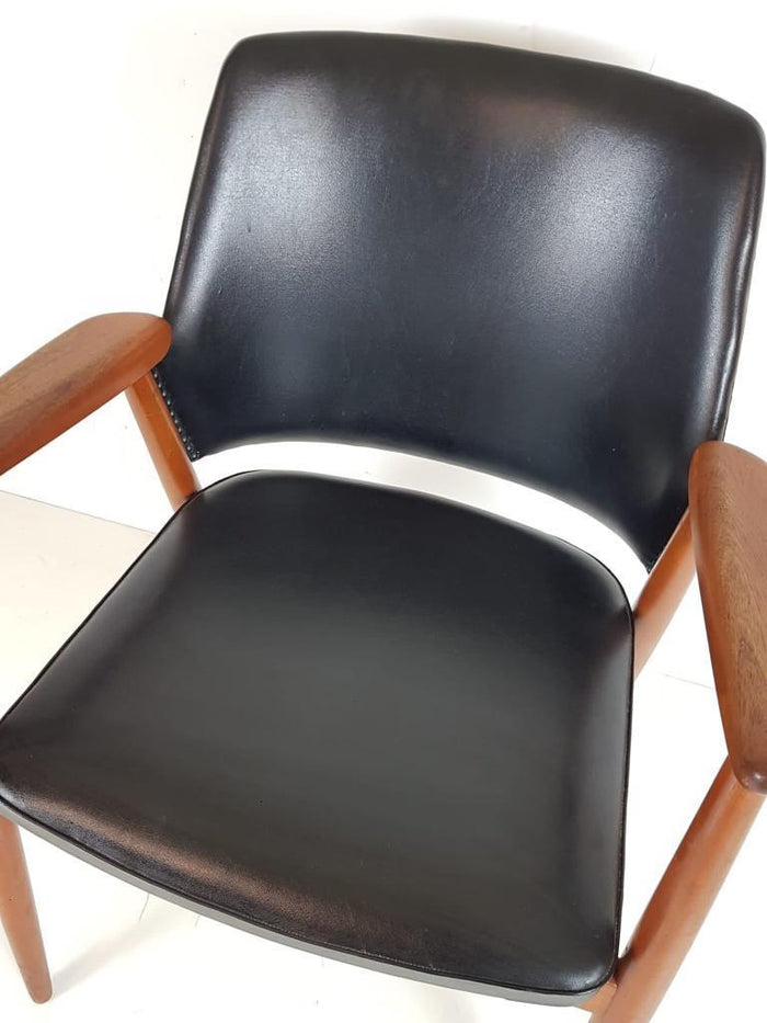 Reliving Vintage Teak Houten Stoel Zwart Skai