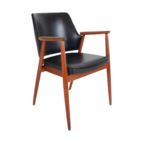 Reliving Vintage Teak Houten Stoel Zwart Skai