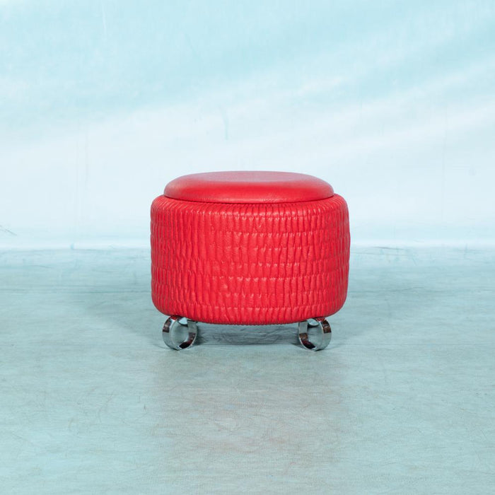 Reliving Space Age Ronde Rode Voetenbank, Vintage Jaren 60|70 Poef