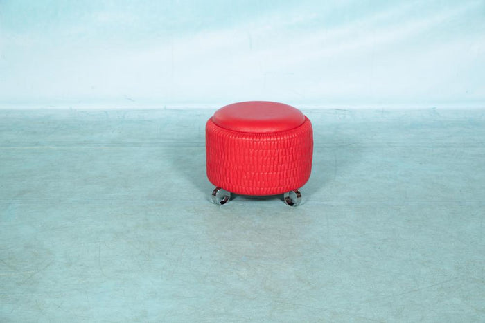 Reliving Space Age Ronde Rode Voetenbank, Vintage Jaren 60|70 Poef