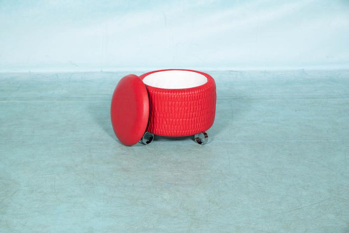 Reliving Space Age Ronde Rode Voetenbank, Vintage Jaren 60|70 Poef