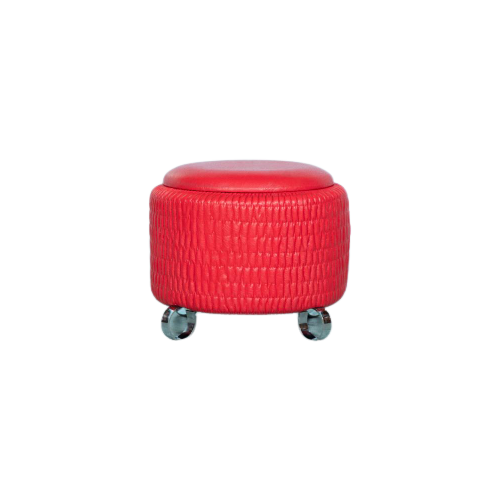 Reliving Space Age Ronde Rode Voetenbank, Vintage Jaren 60|70 Poef
