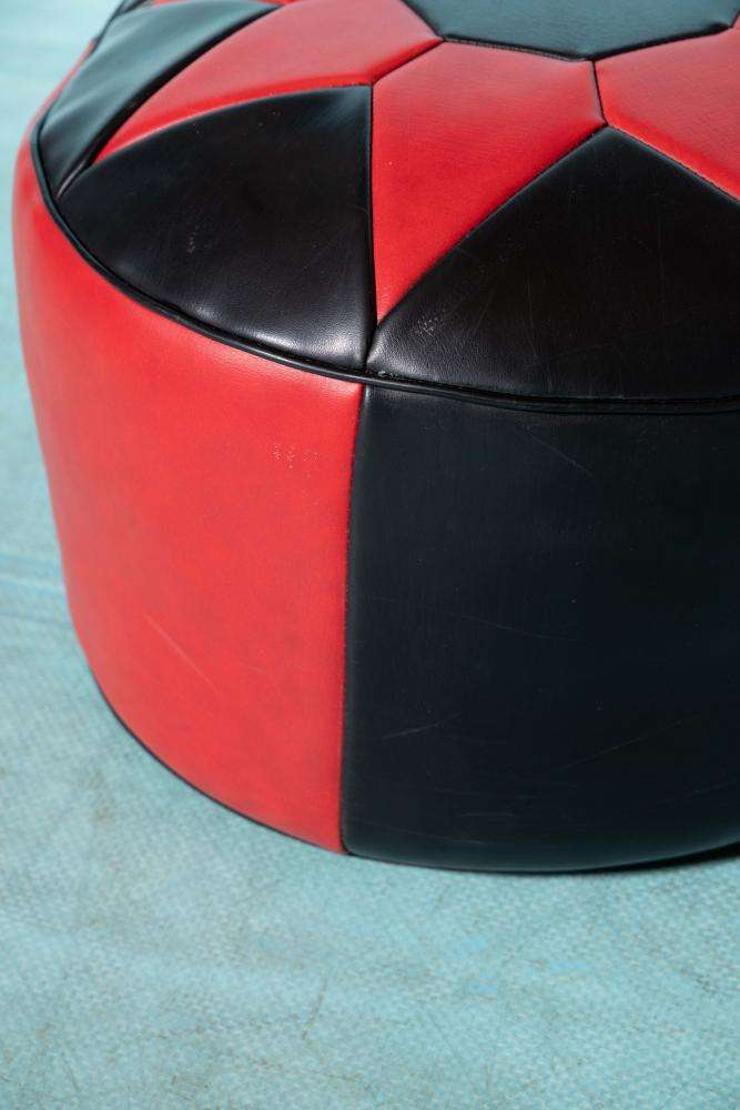 Reliving Vintage Jaren 60 Patchwork Ronde Poef, Retro Voetenbank