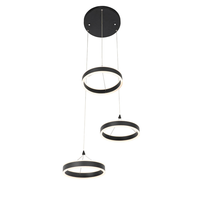 QAZQA Hanglamp zwart rond incl. LED 3-staps dimbaar 3-lichts - Lyani