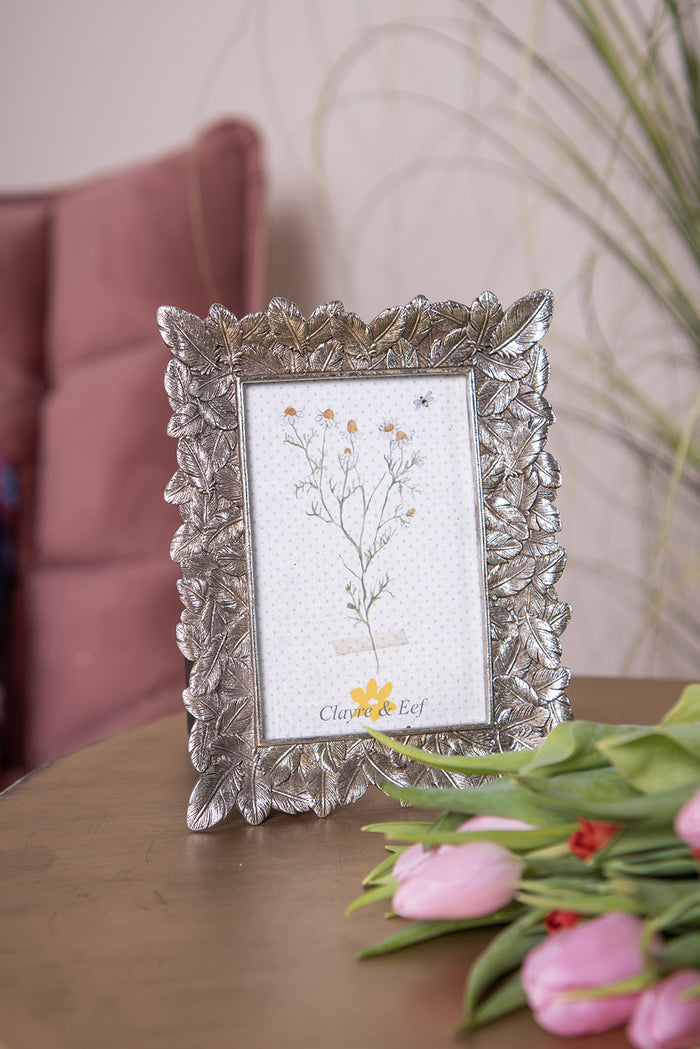 Clayre & Eef Fotolijst  10x15 cm Zilverkleurig Kunststof Blaadjes