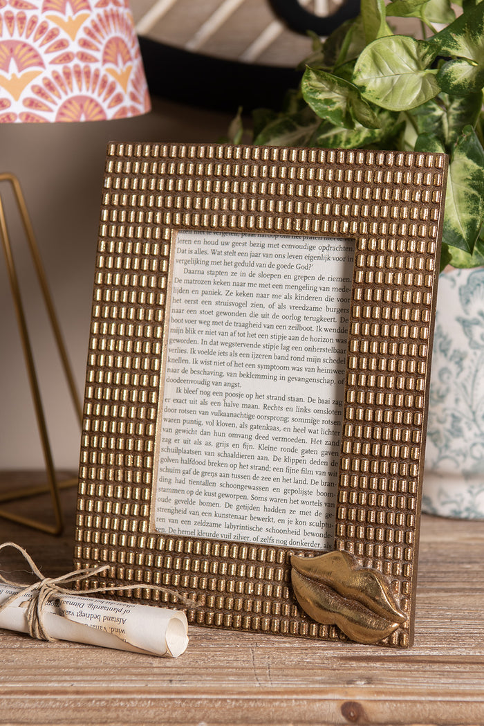 Clayre & Eef Fotolijst  10x15 cm Goudkleurig Kunststof Glas Fotokader