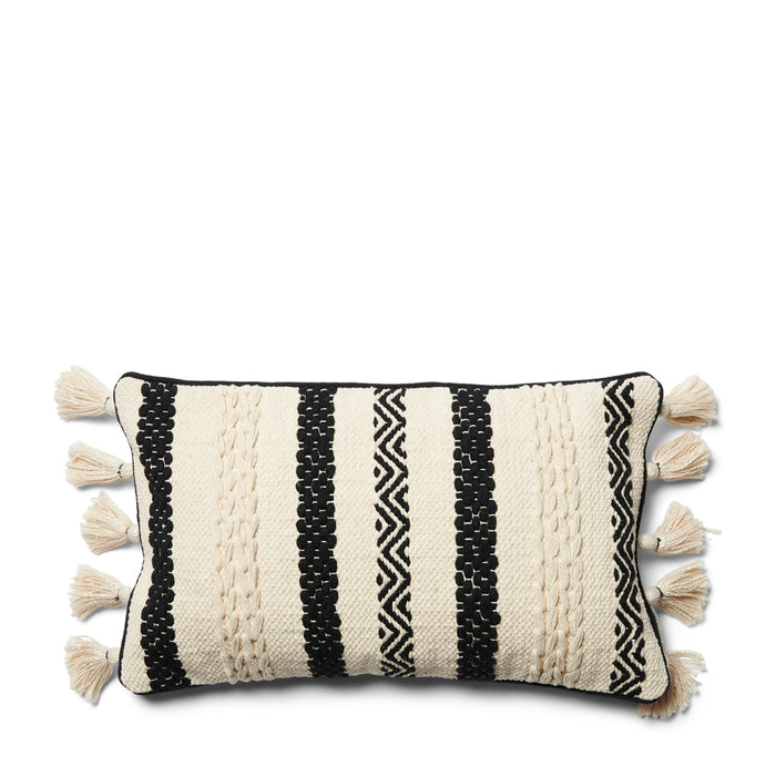 Riviera Maison kussenhoes 50x50 met kwastjes - Ko Olina - Zwart|Wit