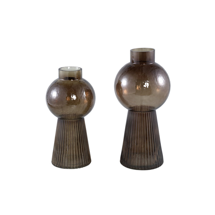 PTMD Ricca Brown glass vase bulb and cone base round L