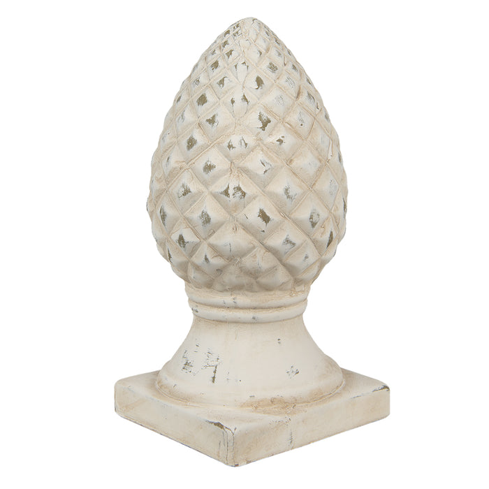 Clayre & Eef Beeld Dennenappel Ø 14x28 cm Beige Steen Kerstdecoratie