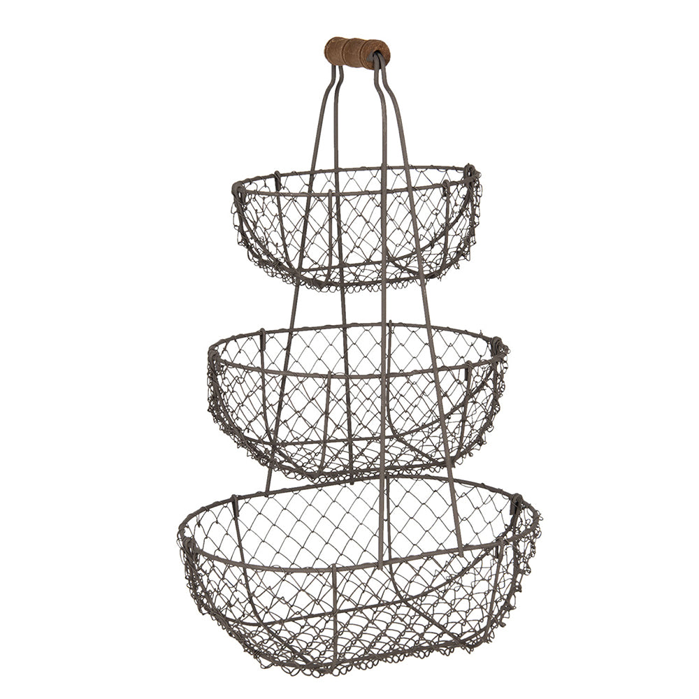 Clayre & Eef Etagère 3 laags  48 cm Zwart Ijzer Ovaal Fruitschaal