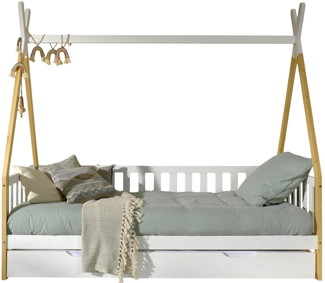 Vipack Tipi Bed met Uitvalbeveiliging en Bedlade Wit