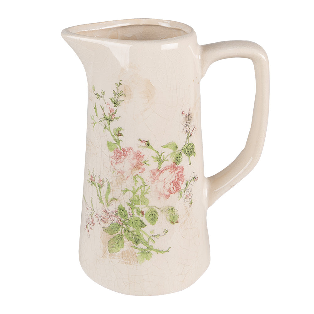 Clayre & Eef Decoratie Kan 15x10x19 cm Roze Beige Keramiek Bloemen