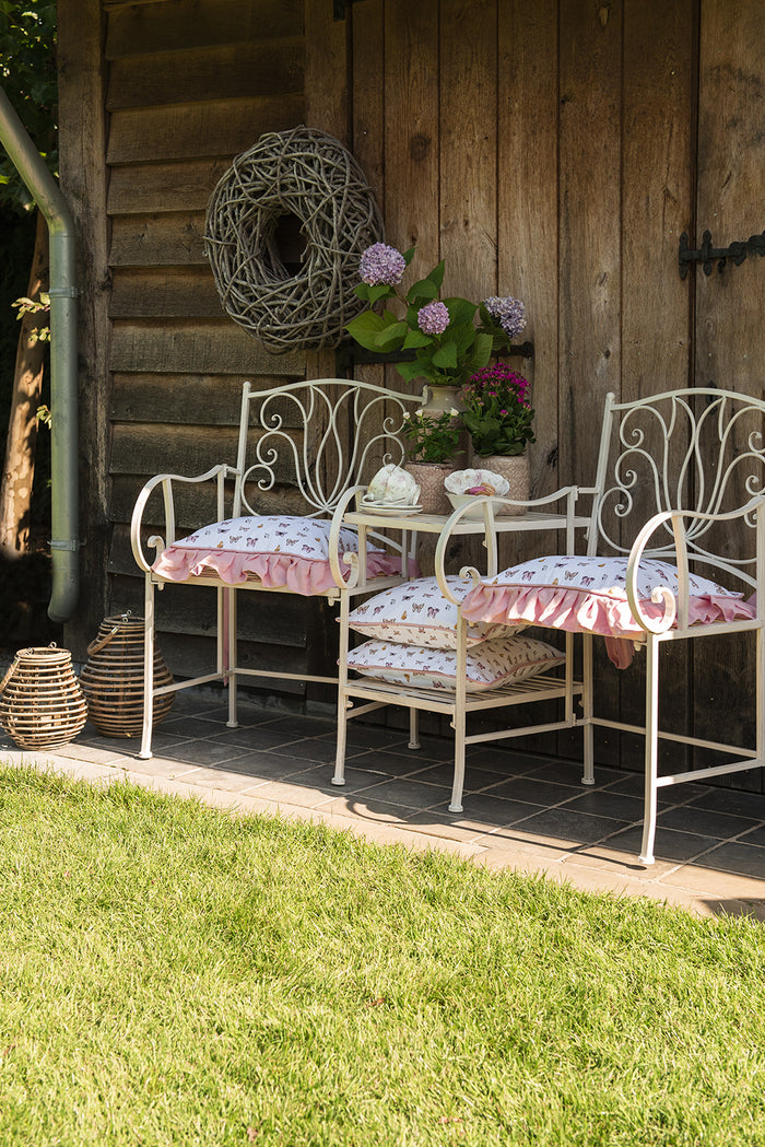 Clayre & Eef Keukenschort  70x85 cm Beige Roze Katoen Vlinders BBQ