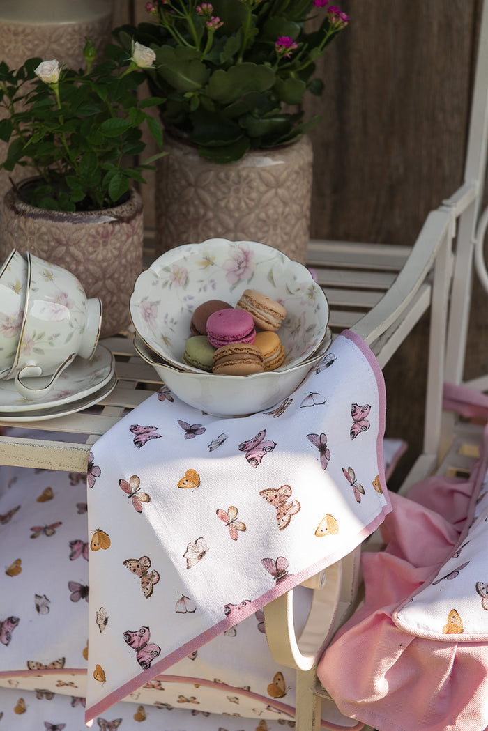 Clayre & Eef Keukenschort  70x85 cm Beige Roze Katoen Vlinders BBQ