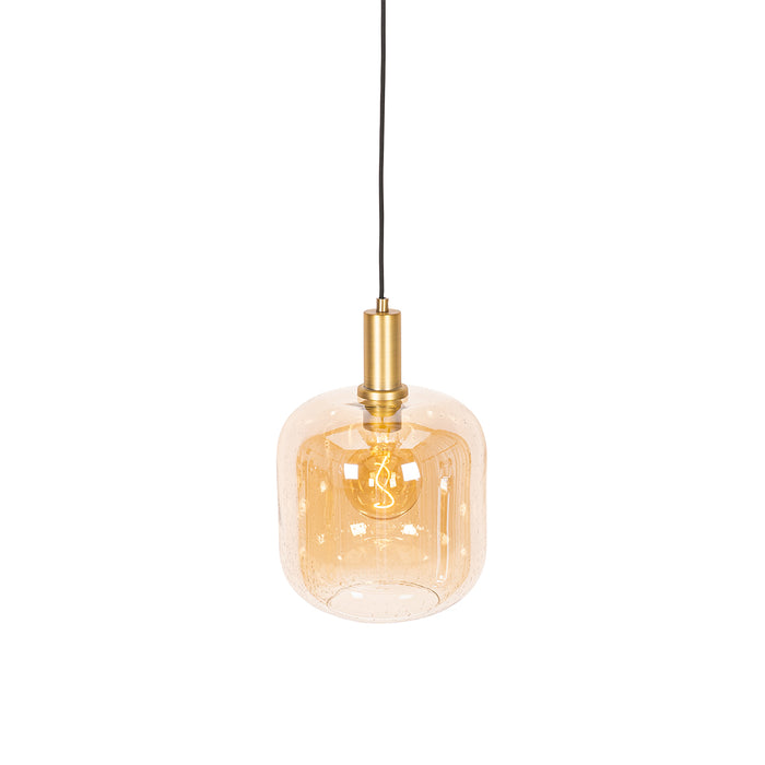 QAZQA Design hanglamp zwart met messing en amber glas - Zuzanna