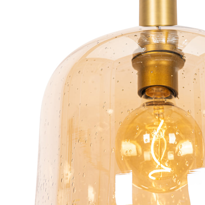 QAZQA Design hanglamp zwart met messing en amber glas - Zuzanna