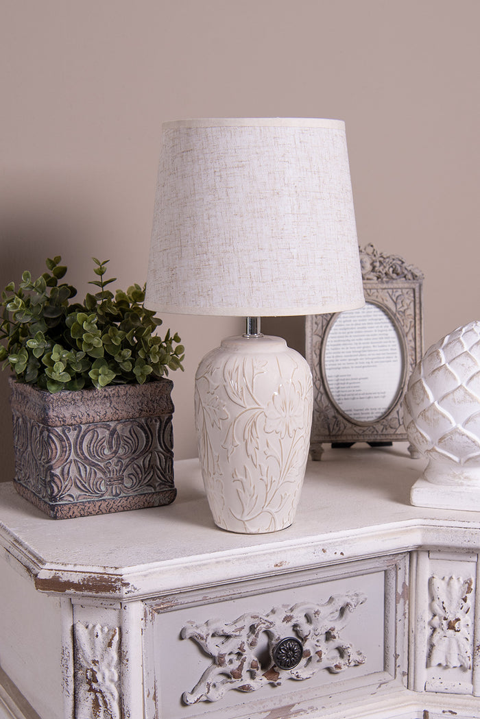 Clayre & Eef Tafellamp  Ø 20x37 cm  Beige Keramiek Rond Bureaulamp