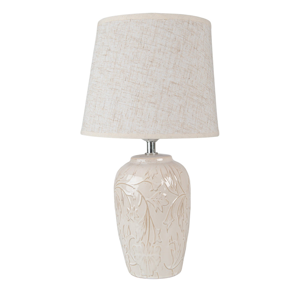 Clayre & Eef Tafellamp  Ø 20x37 cm  Beige Keramiek Rond Bureaulamp