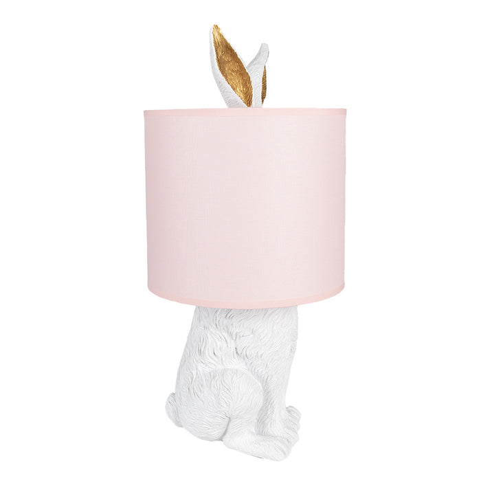Clayre & Eef Tafellamp Konijn Ø 20x43 cm Wit Roze Kunststof Bureaulamp