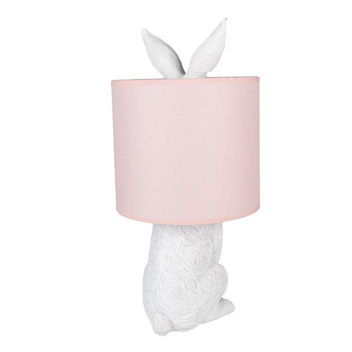 Clayre & Eef Tafellamp Konijn Ø 20x43 cm Wit Roze Kunststof Bureaulamp