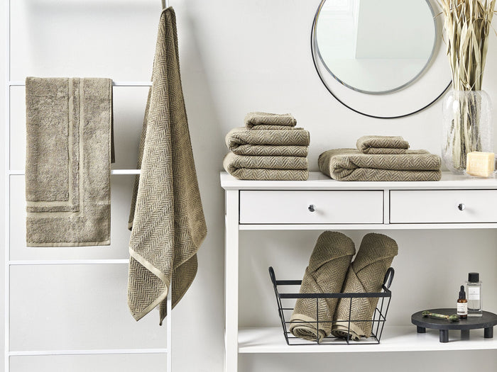 Beliani - MITIARO - Handdoek set van 9 - Olijfgroen - Katoen