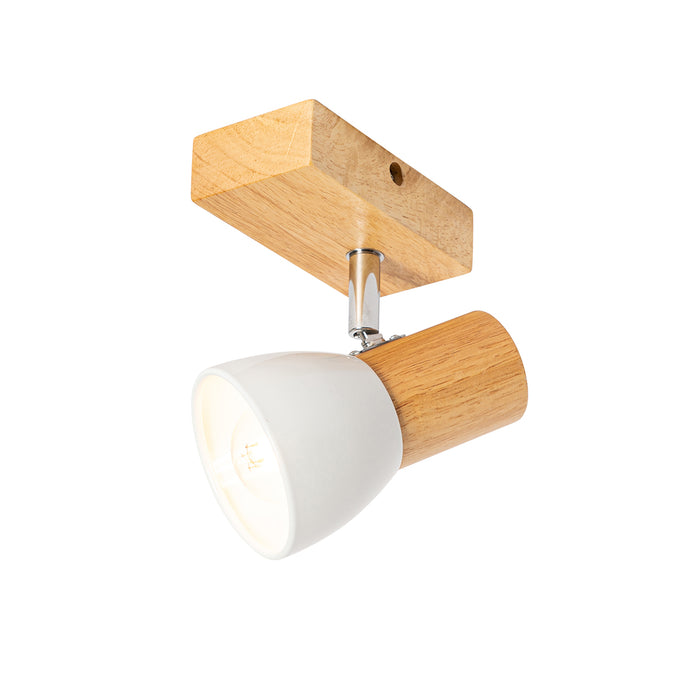 QAZQA Landelijke wandlamp hout met wit verstelbaar - Thorin