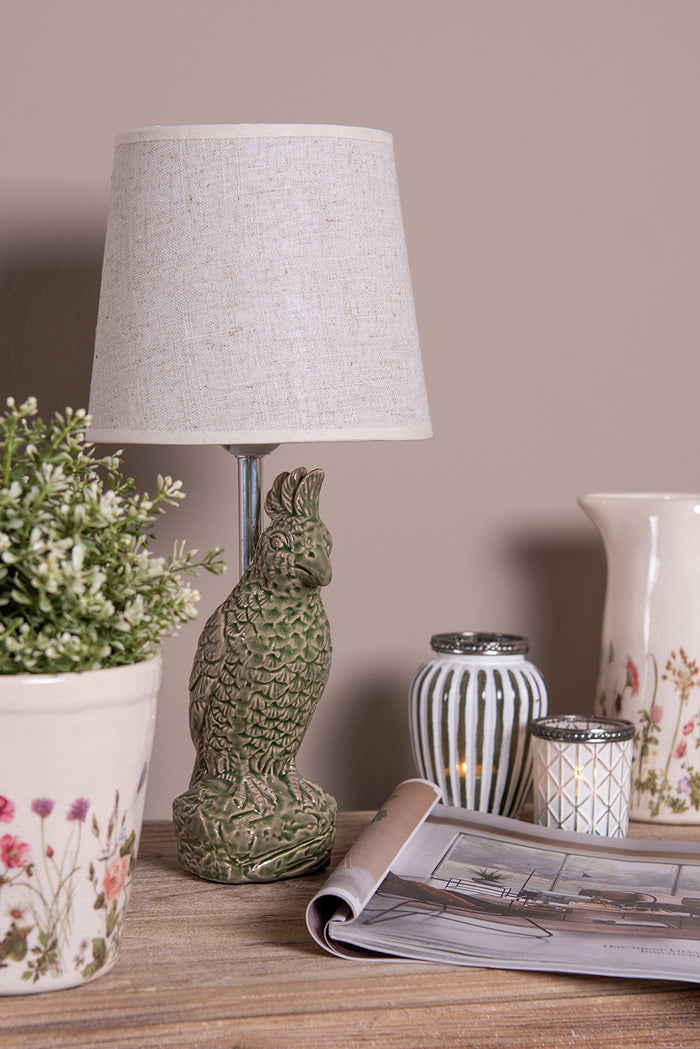 Clayre & Eef Tafellamp Papegaai Ø 18x36 cm  Beige Groen Keramiek Rond
